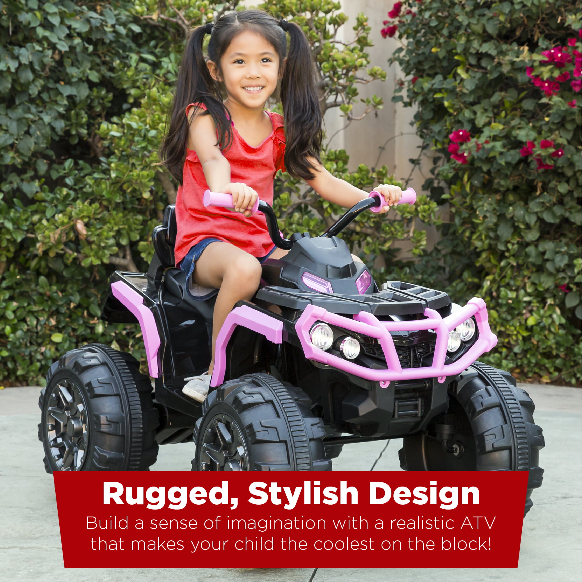 Best Choice Products 12V Kids Ride-On ATV Quad w/ Bluetooth， 3.7mph Max， Treaded Tires， LED Lights， Radio - Pink