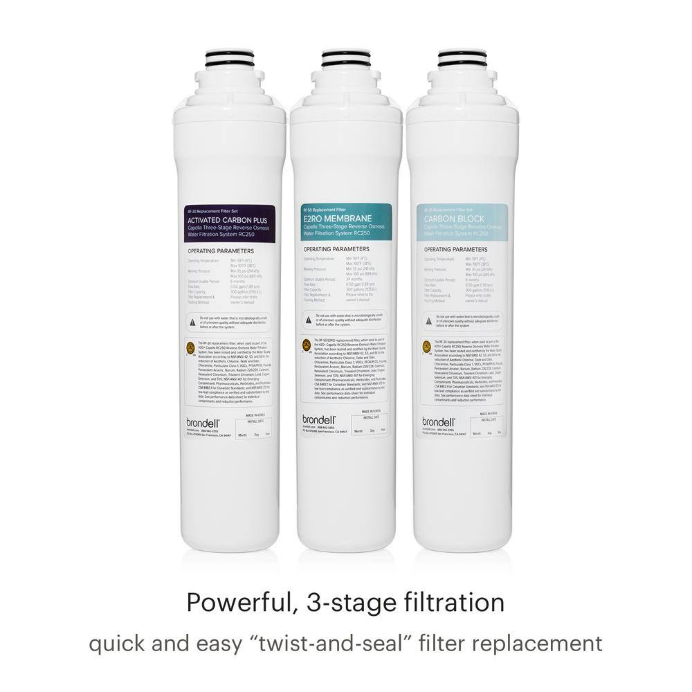 Brondell Capella Reverse Osmosis Water Filtration System WQA Gold Seal Certified wEco-Friendly 1:1 Wastewater Ratio RC250