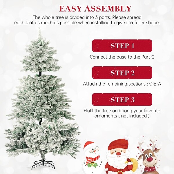 Suncrown 7ft Artificial Xmas Flocked Christmas Tree with Metal Stable Stand Base for Indoor and Outdoor Holiday Decoration