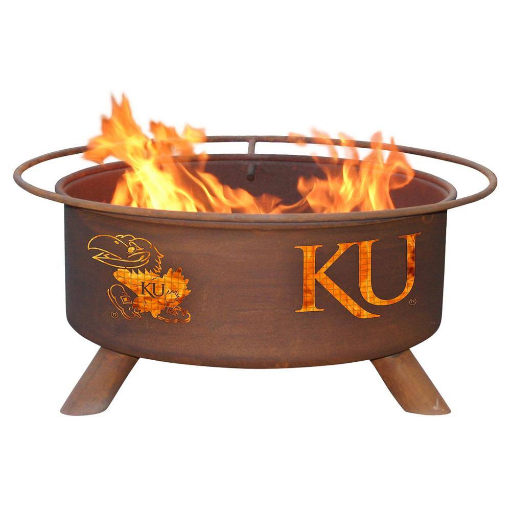 Kansas State 29 in. x 18 in. Round Steel Wood Burning Rust Fire Pit with Grill Poker Spark Screen and Cover F406