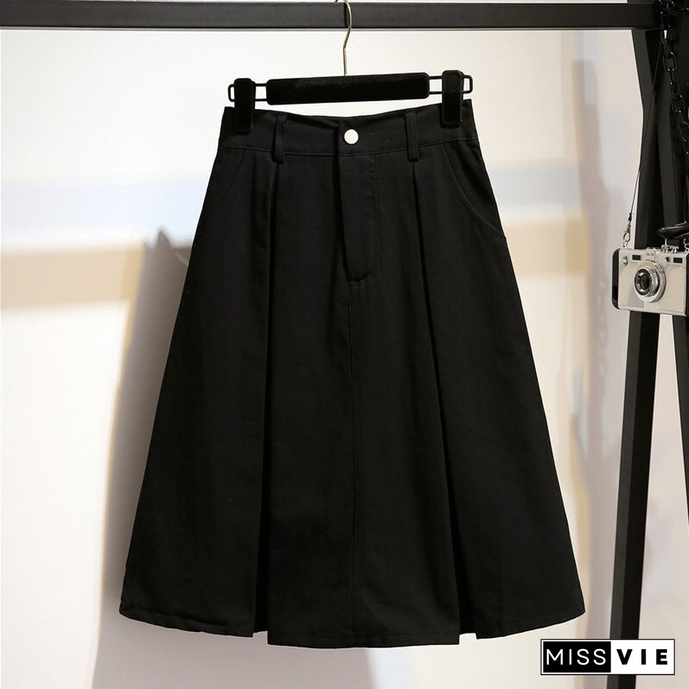 New Solid Color One-line Skirt Double Pockets Fashion A-line Skirt