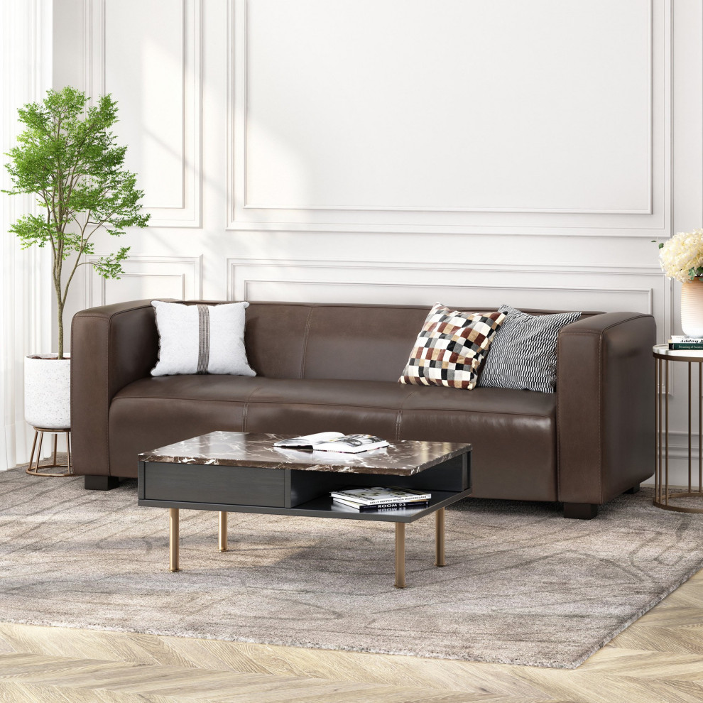 Contemporary Sofa  Faux Leather Upholstered Seat With Tuxedo Arms   Contemporary   Sofas   by Decorn  Houzz