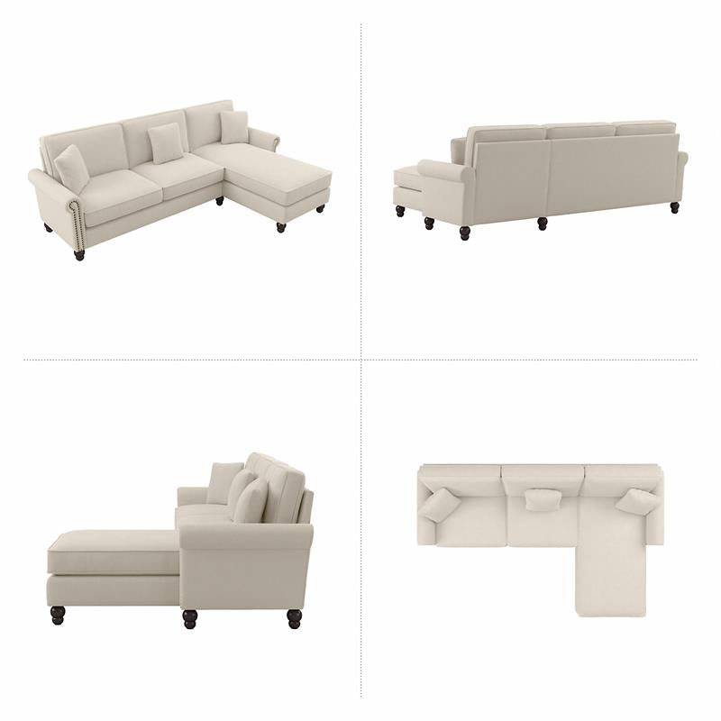 Bush Furniture Coventry 102W Sectional Couch with Reversible Chaise Lounge in Cream Herringbone