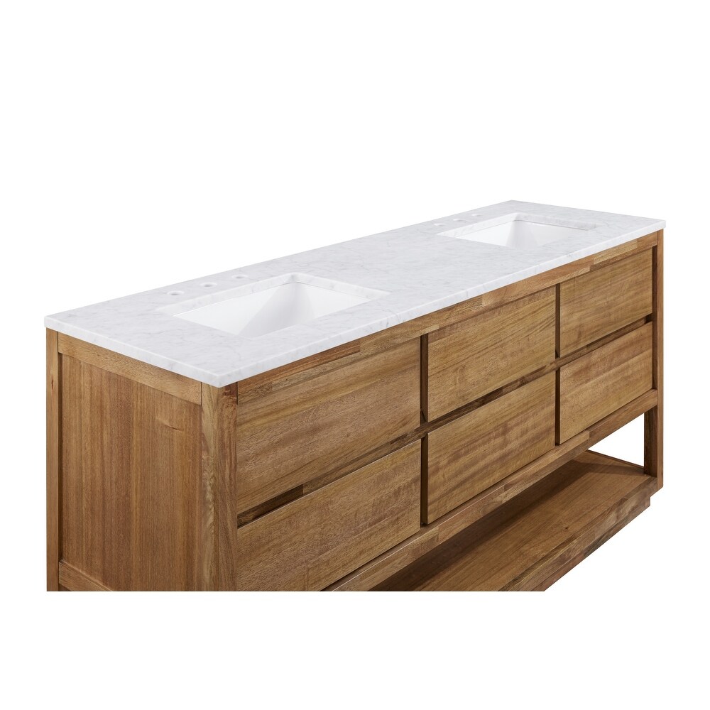 Oakman Mango Wood Single Sink Carrara White Marble Countertop Bath Vanity