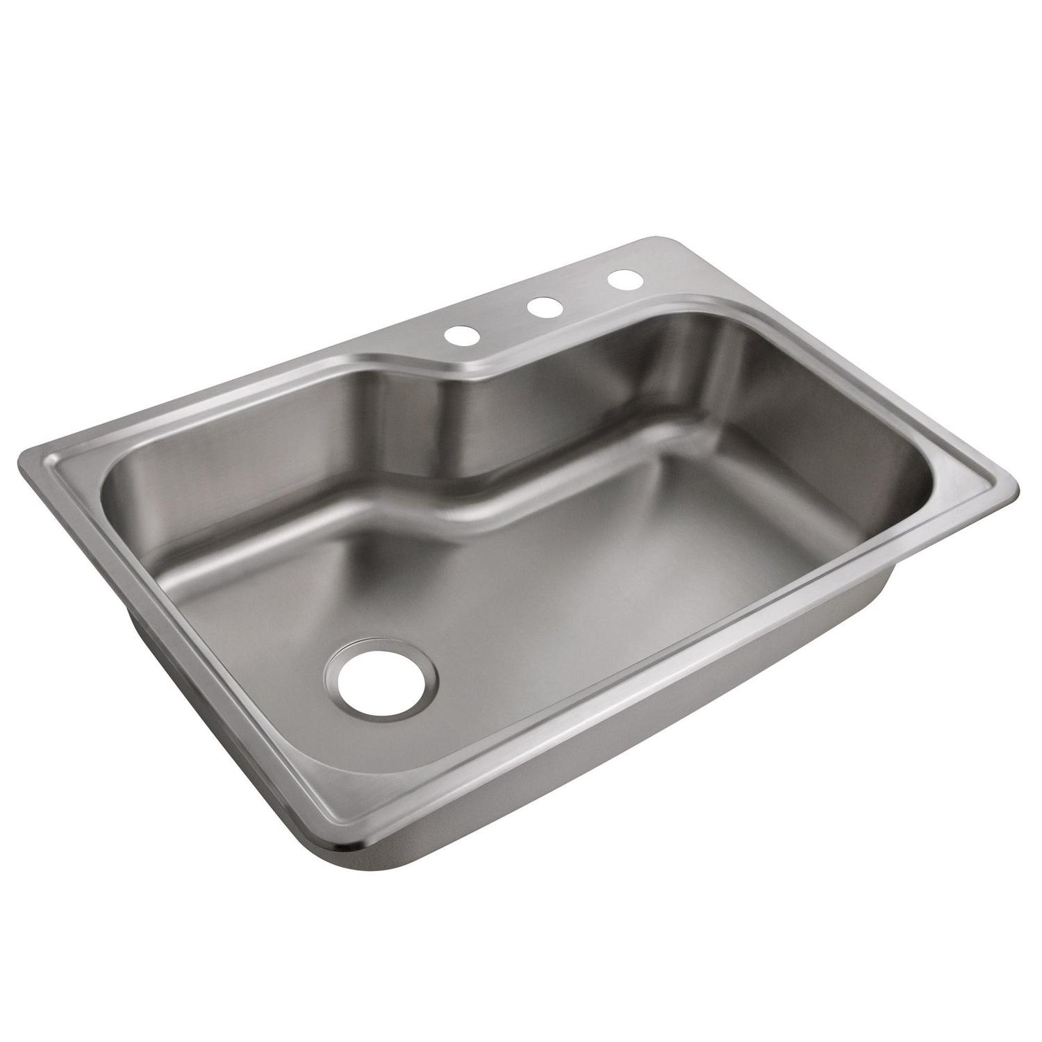 Design House Single Bowl Kitchen Sink in Stainless Steel， 33-Inch