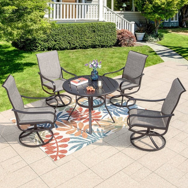 5pc Patio Dining Set With Round Table amp Steel Swivel Chairs Captiva Designs