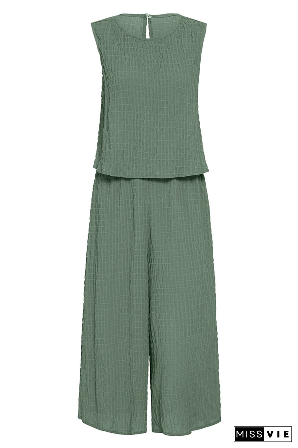 Frilled Texture Sleeveless Tank with Wide Leg Pants Jumpsuit