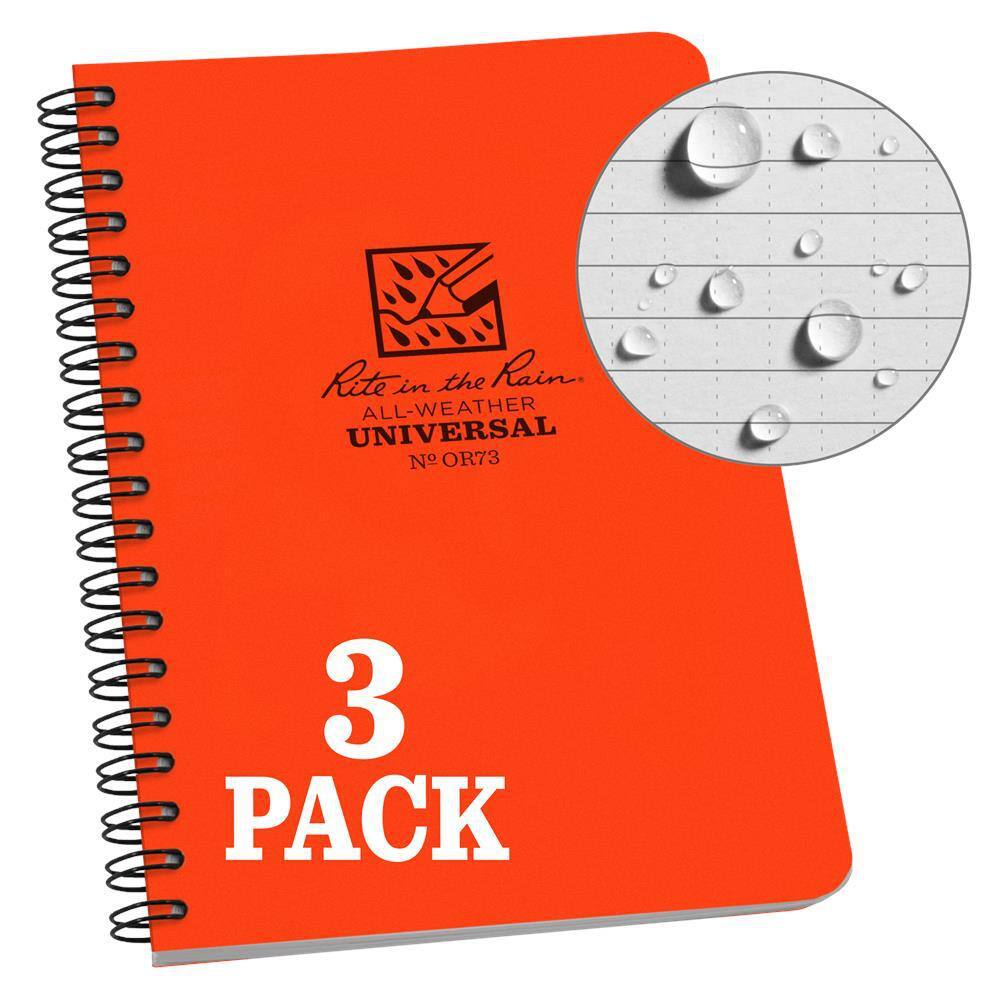 Rite in the Rain Weatherproof 4.625 in. x 7 in. Side Spiral Notebook Cover in Orange (3-Pack) OR73L3