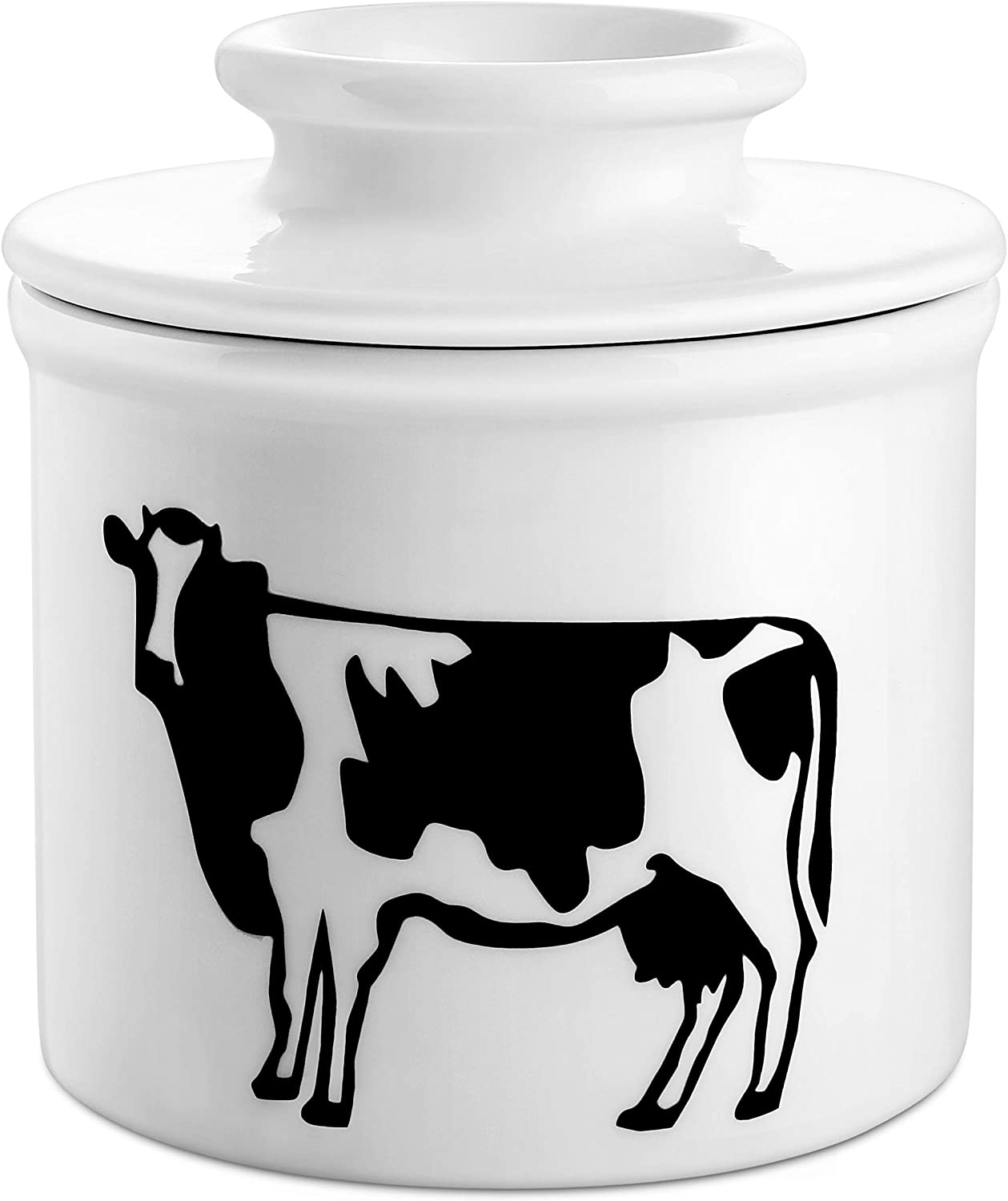 DOWAN Porcelain Butter Keeper Crock， French Butter Dish with Lid， Cow Butter Dish， No More Hard Butter， White