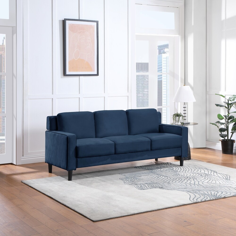 Modern Versatile 3 Seater Sofa Fabric Upholstered Couch Removable Cushions   Back Sofa with Black Legs for Living Room