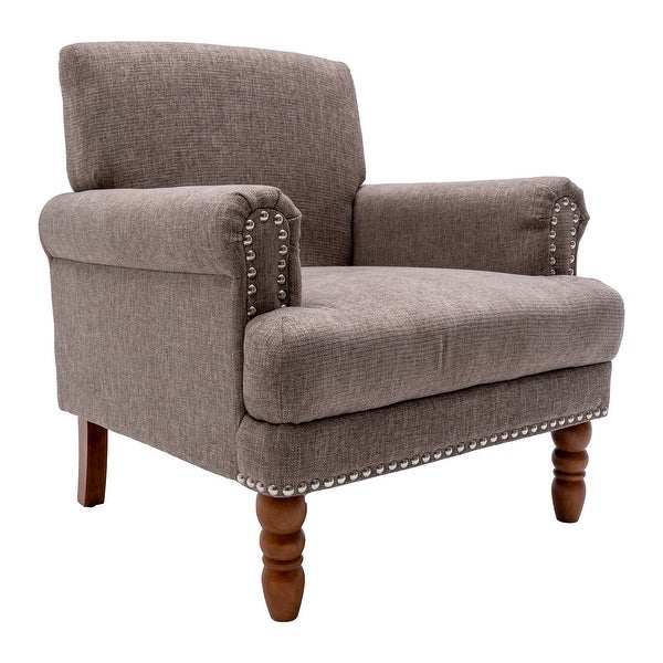 Mid Century Tufted Accent Chair with Arms Nailhead Design Linen Sofa Chair with Wood Legs