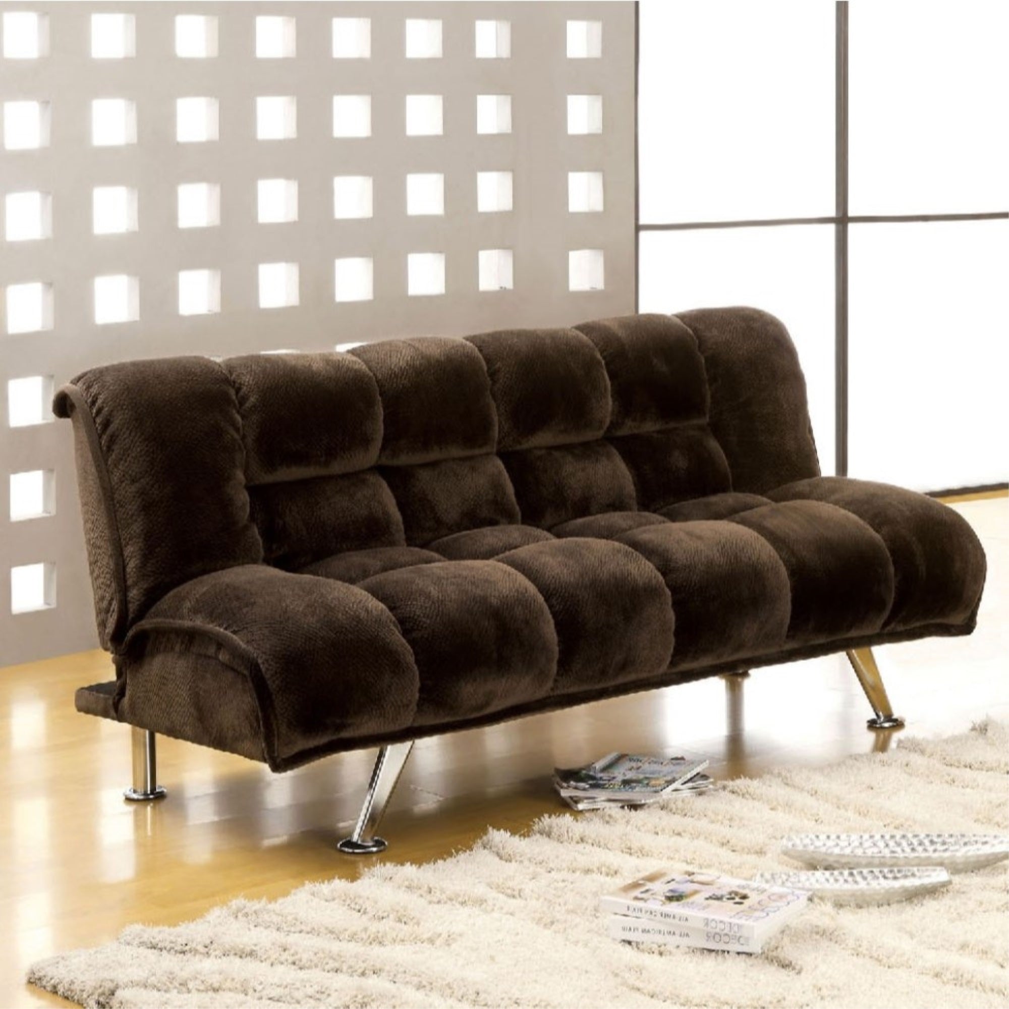 Marbelle Contemporary Sofa Futon Withplush Flannelette Fabric , Espresso