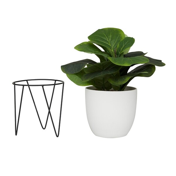 Green Faux Foliage Pilea Artificial Plant with Realistic Leaves and Metal Stand and White Pot