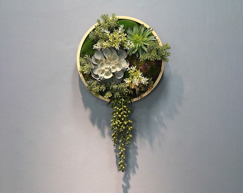 Realistic Faux Artificial Succulents Living Wall Art Decor Wood Framed