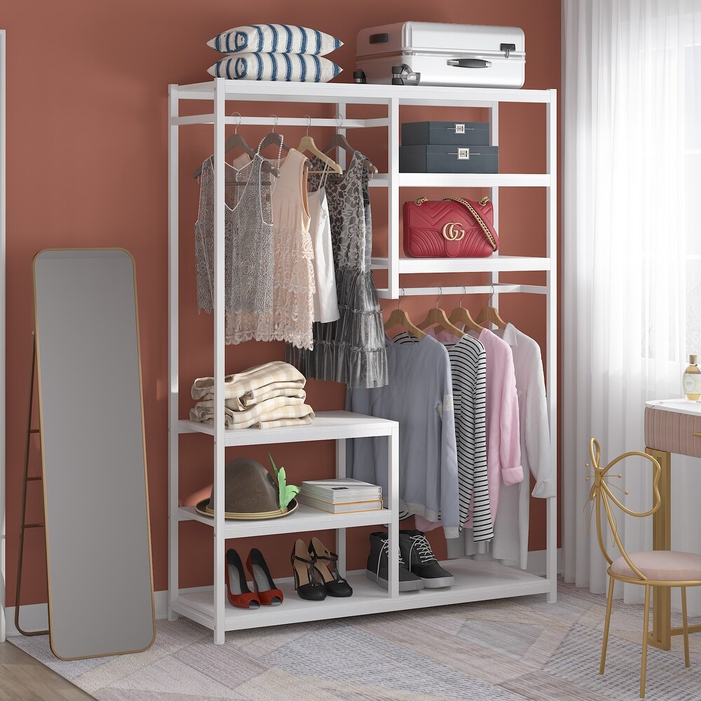 Large closet organizer Double Hanging Rod Clothes Garment Racks with Storage Shelves