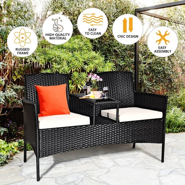 Costway Patio Rattan Conversation Set Seat Sofa Cushioned Loveseat