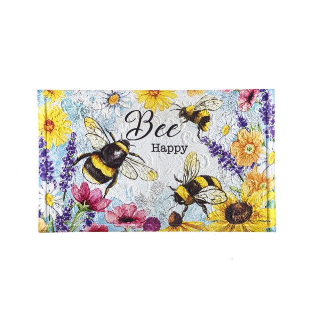 Evergreen Bright Flowers And Bumblebees Embossed Floor Mat 30x18 In Fade And Weather Resistant Outdoor Floor Mat