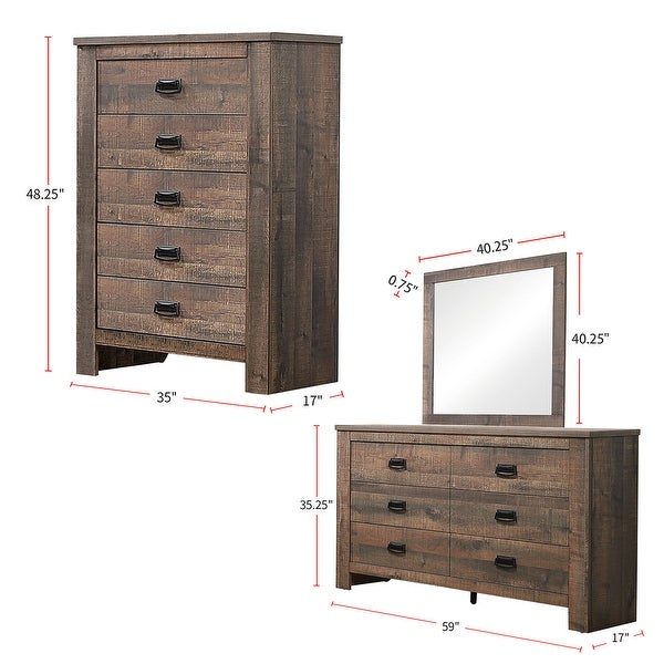 Wooden Queen Bedroom Set in Weathered Oak - - 36135666