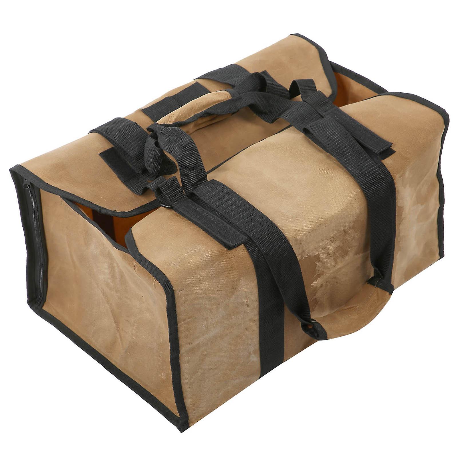 Large Capacity Dual Purpose Canvas Waterproof Logging Bag Yard Firewood Storage Bag Khaki