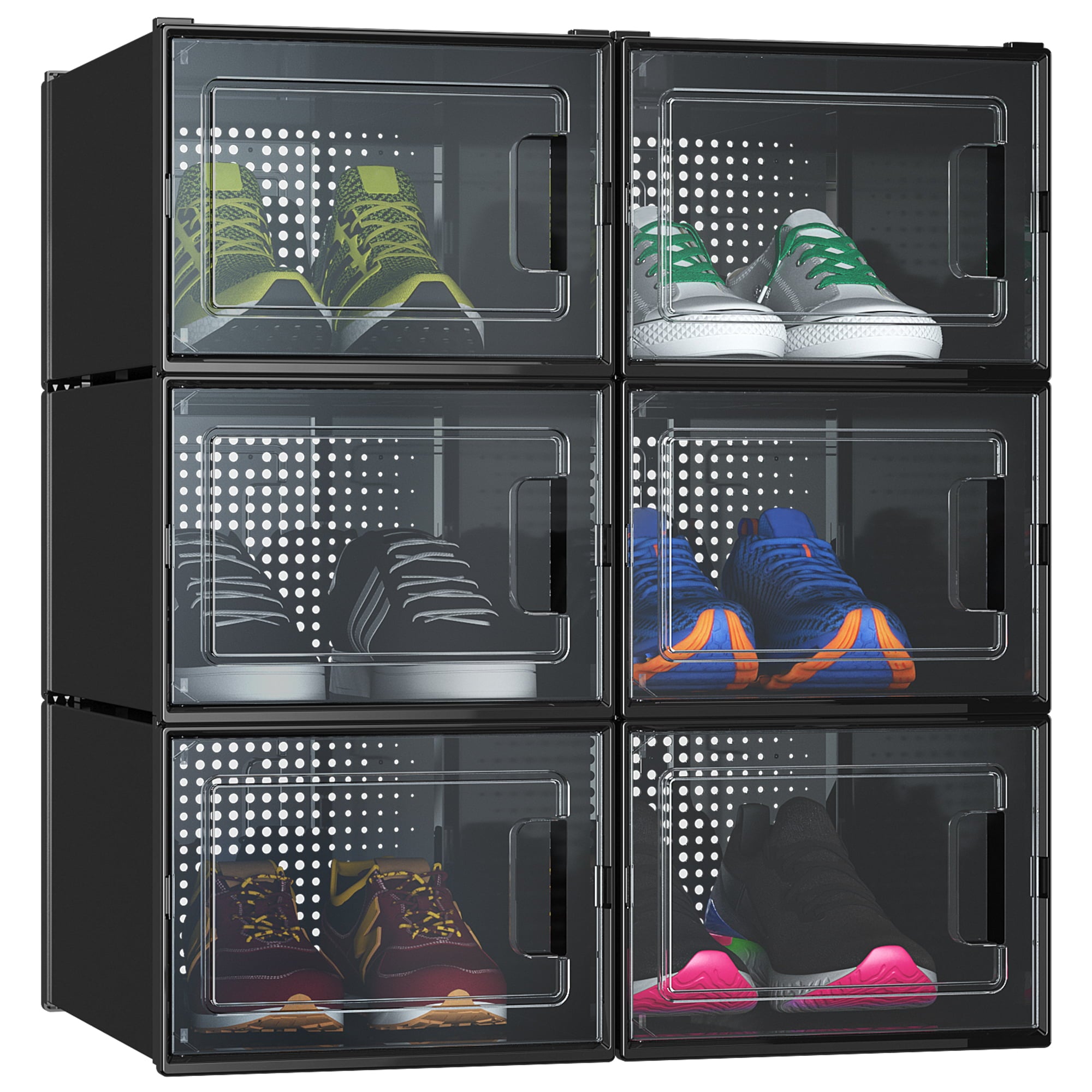 YITAHOME 6PCS Stackable Shoe Box Foldable Sneaker Container Storage Organizer Women Men Kids