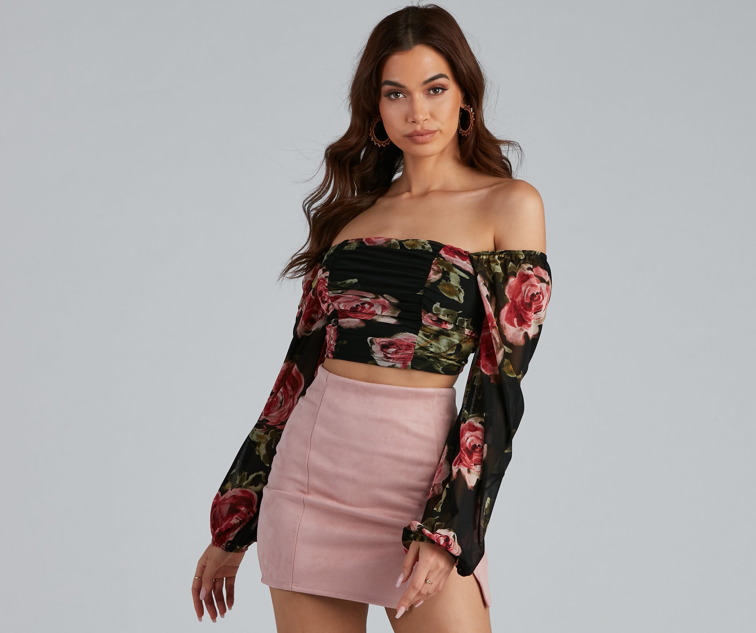 Be Mine Floral Lace Up Crop Top