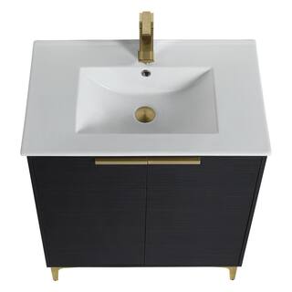 FINE FIXTURES 30 in. W x 18.5 in. D x 35.25 in. H Single sink Bath Vanity in Chestnut with Satin Brass  and White Ceramic Sink top WI30CH-SB