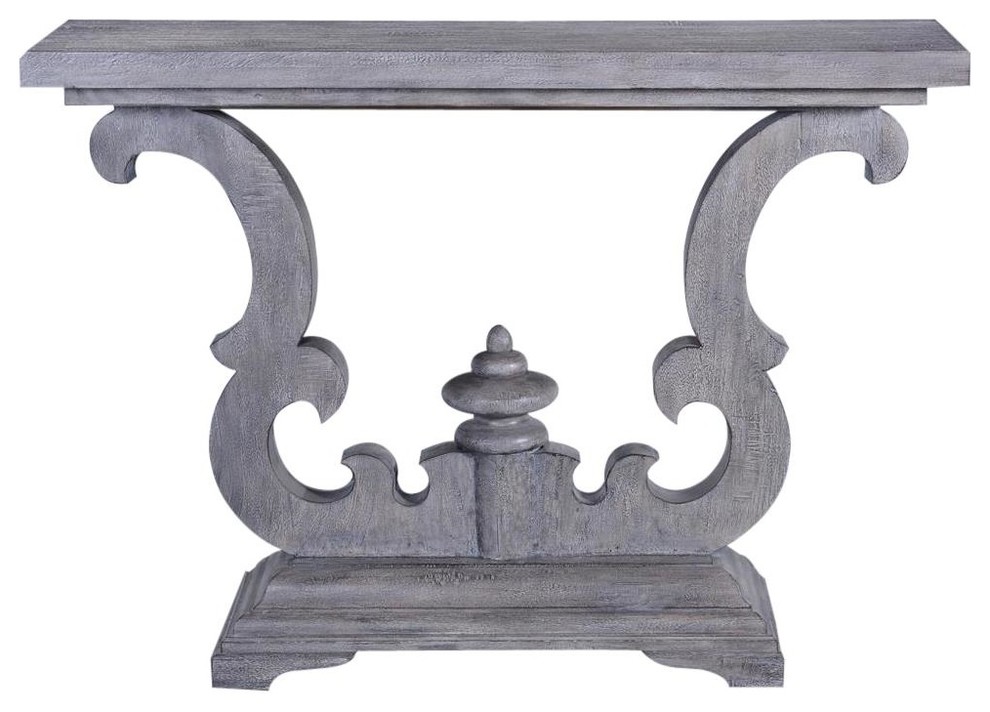 Console Table Cambridge Weathered Gray  Solid Wood Old World Scroll   Traditional   Console Tables   by EuroLuxHome  Houzz