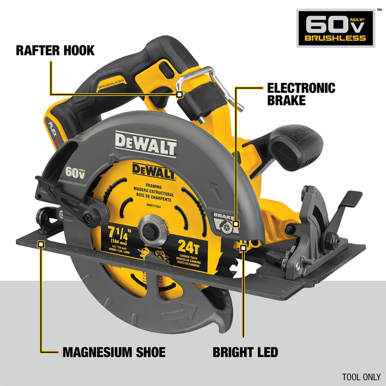 DW FLEXVOLT 60 V 7-1/4 in. Cordless Brushless Circular Saw Kit (Battery \u0026 Charger)