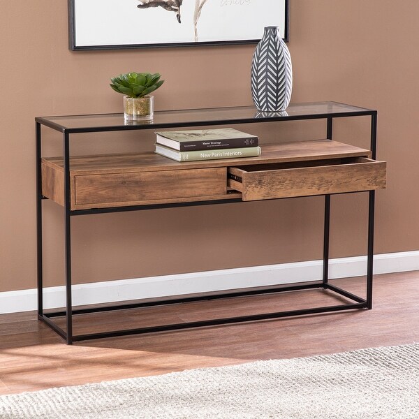 SEI Furniture Ottone Industrial Brown Wood Console Table