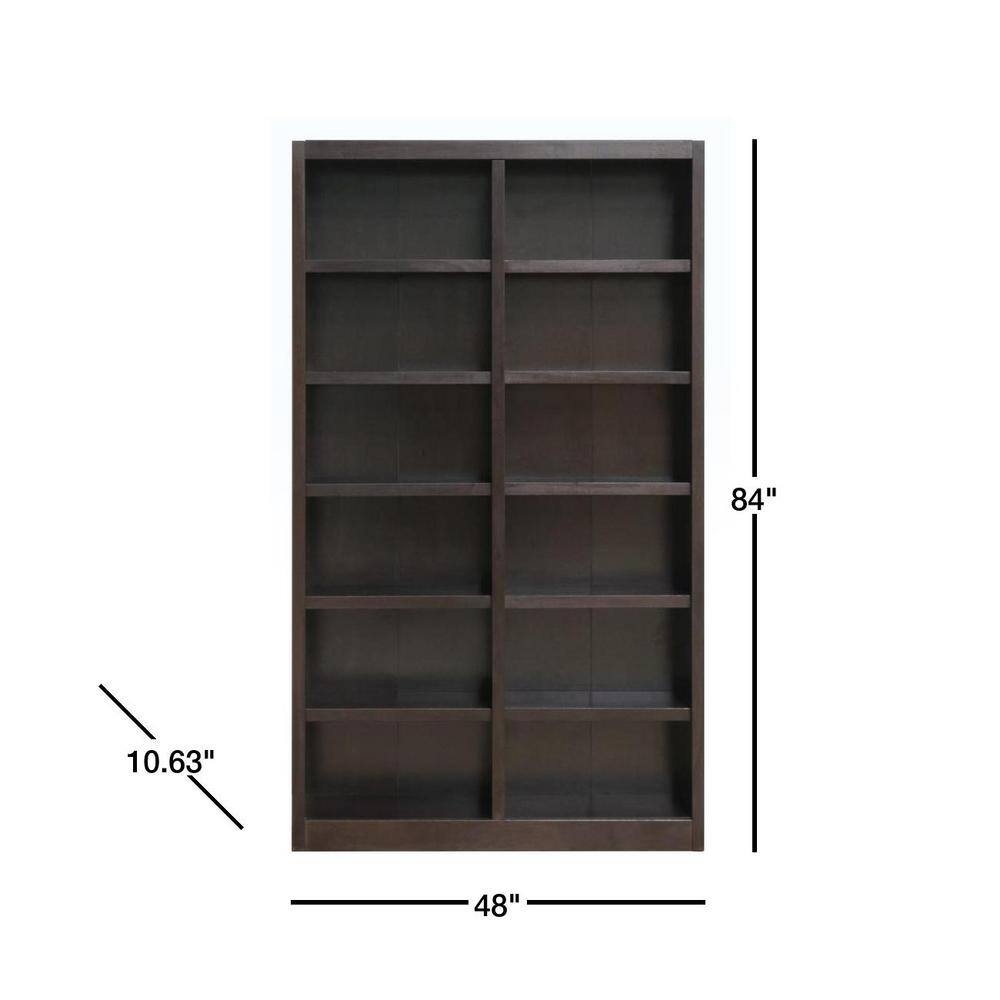 Concepts In Wood 84 in. Espresso Wood 12-shelf Standard Bookcase with Adjustable Shelves MI4884-E