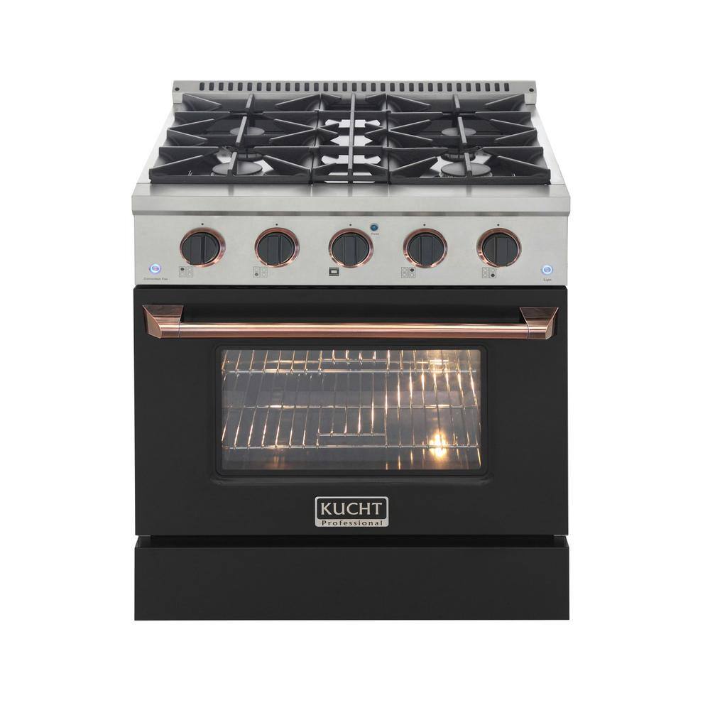 Kucht 30 in. 4.2 cu. ft. Natural Gas Range with Convection Oven in Black with Black Knobs and Rose Gold Handle KNG301-K-ROSE