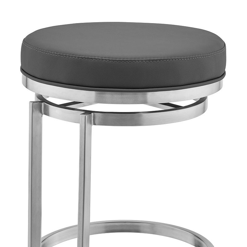 Vander 30 Gray Faux Leather and Brushed Stainless Steel Swivel Bar Stool