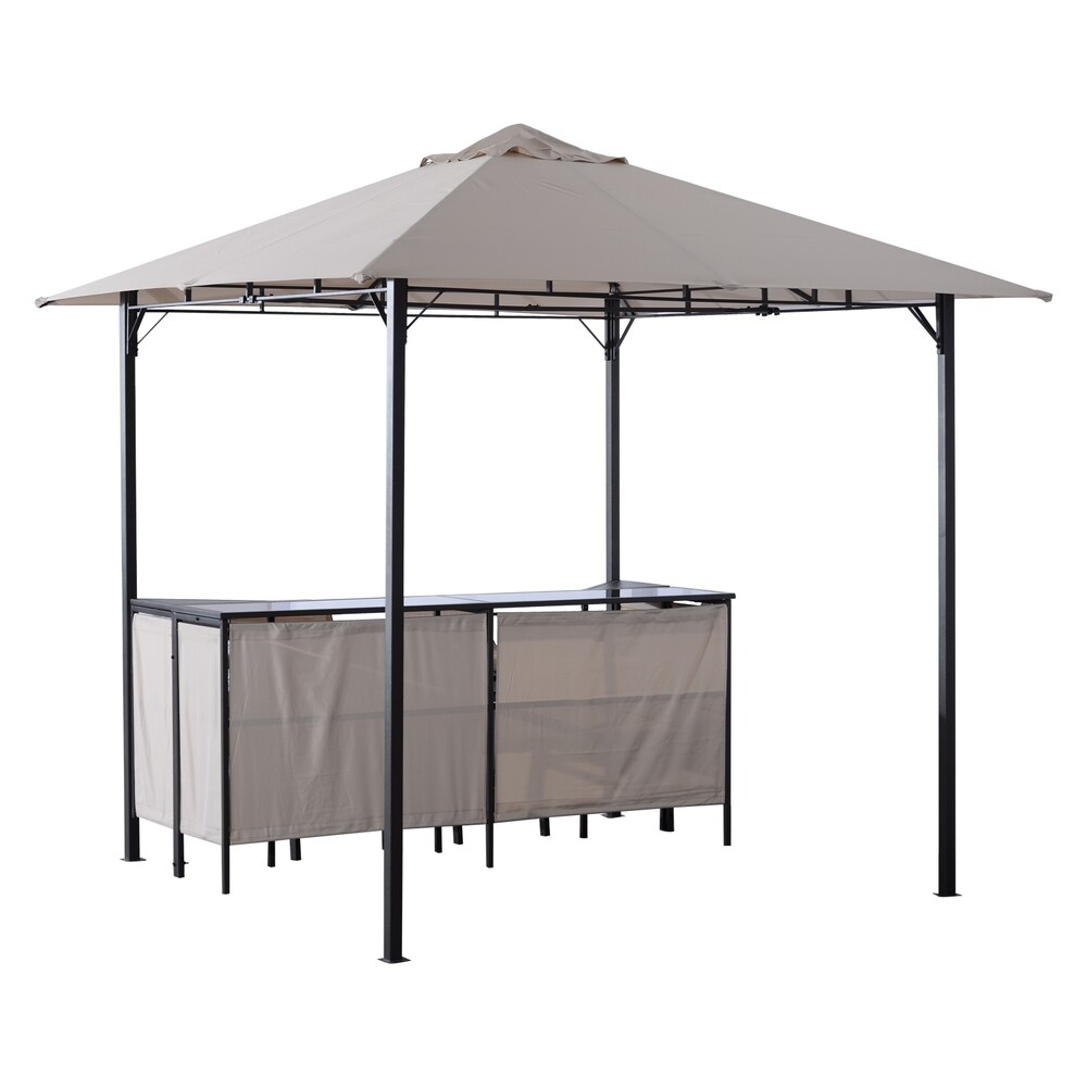 Outsunny 8 ft x 8 ft Outdoor Covered Bar Gazebo Set with Barstools