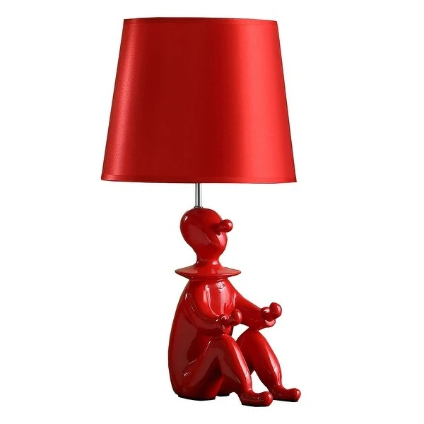 Fabric Shade Table Lamp with Polyresin Sitting Clown Base， Red