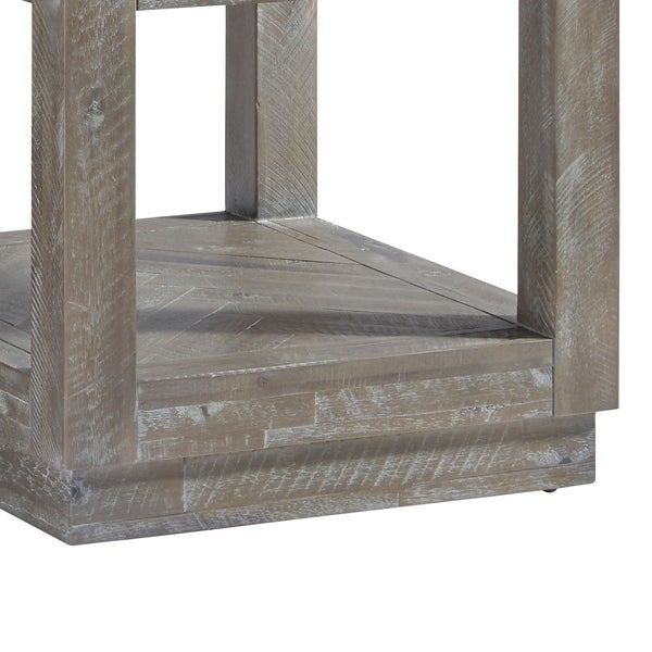 Acacia Wood End Table with One Drawer and One Shelf， Gray