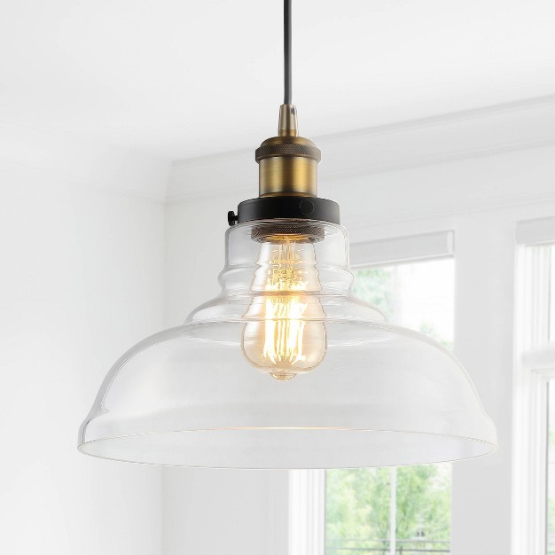 Metal glass Litchfield Farmhouse Pendant includes Energy Efficient Light Bulb Brass Jonathan Y