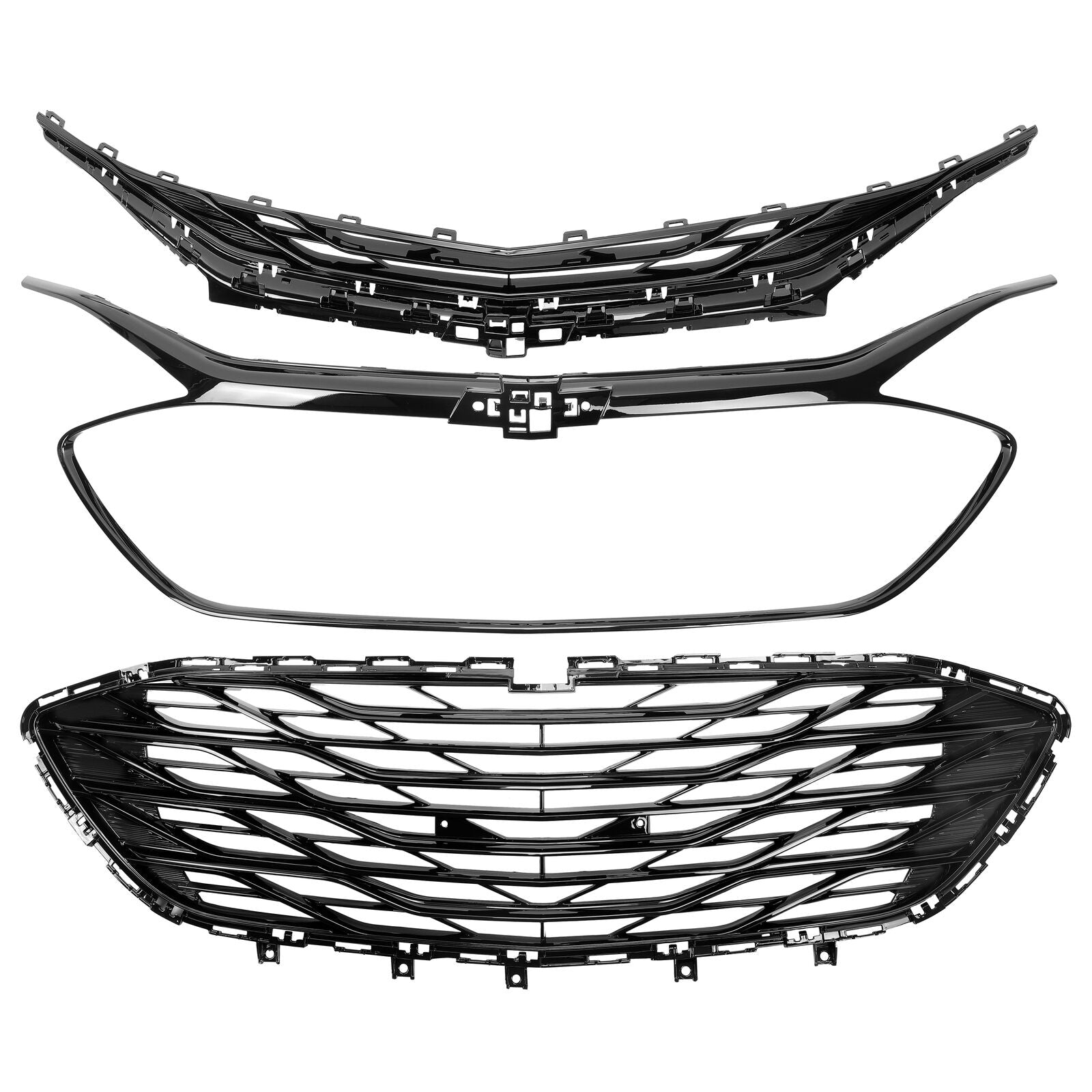 Kojem Front Bumper Grill Upper + Lower Grille for 2019 2020 Chevrolet Malibu Sedan Chrome 3PCS