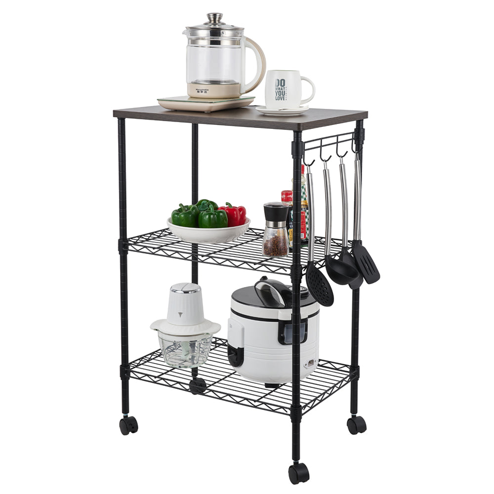 3-Tier Kitchen Utility Cart Wheels with Locking Casters Black