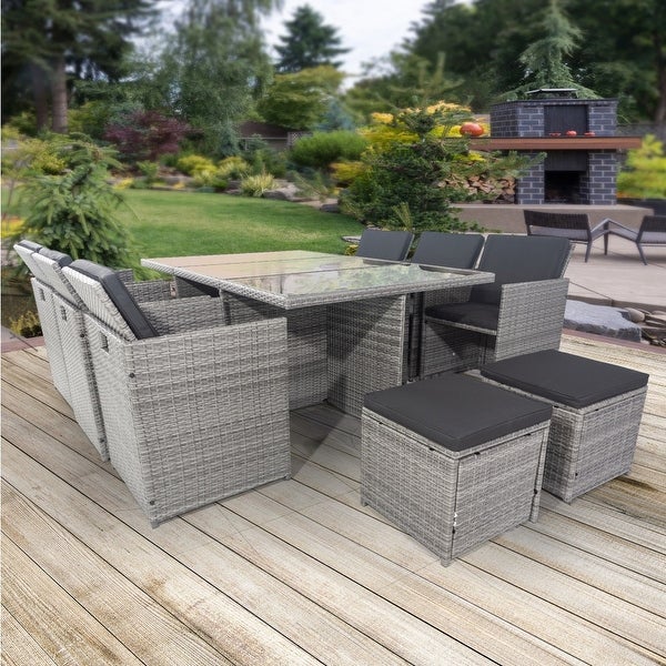 11 Pieces Patio Dining Sets with Cushioned Seating and Back - Overstock - 37011281