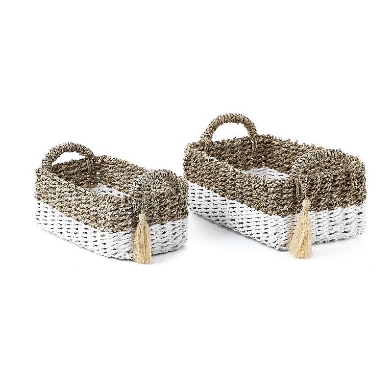 Saddle River Seagrass and White Raffia Bin 2-piece Set