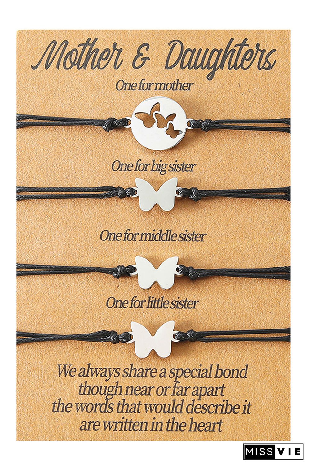 Hollow Butterfly Mother's Day Parent-Child Card Braided Bracelet Wholesale MOQ 5pcs