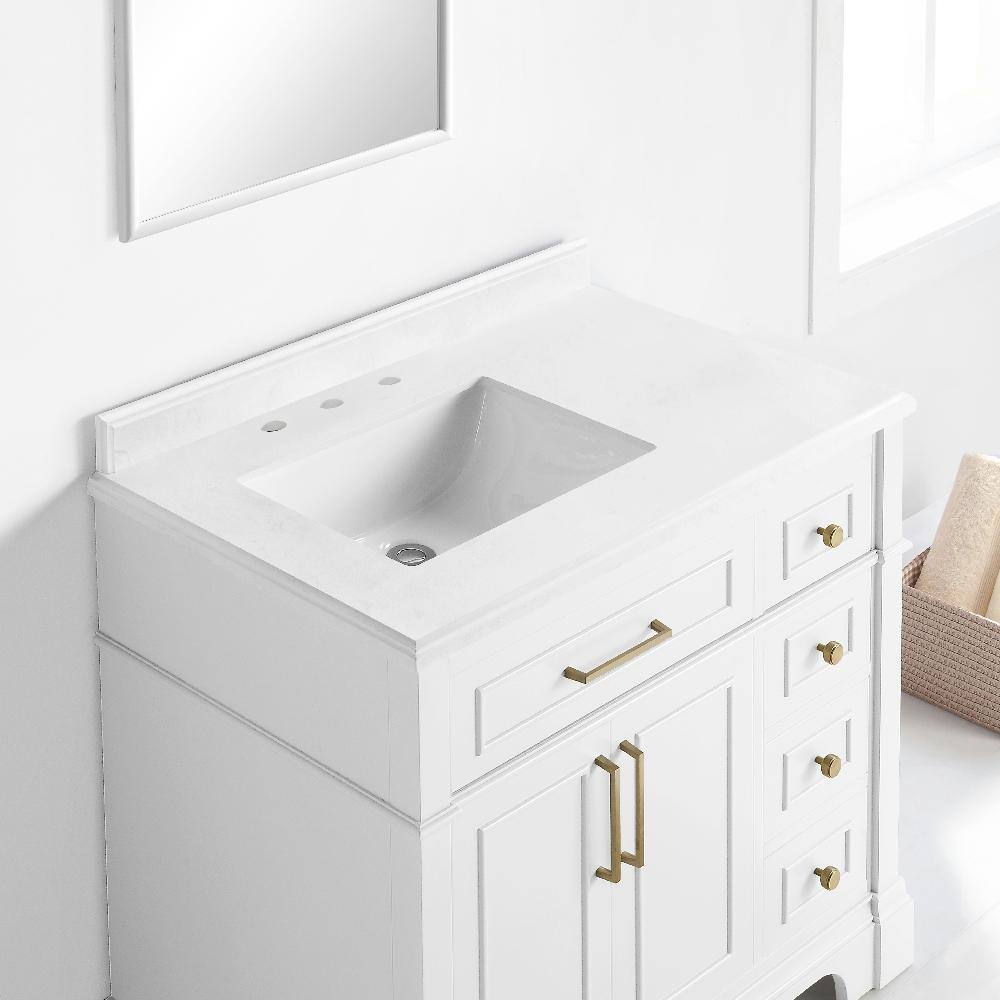 Home Decorators Collection Melpark 36 in. W x 22.1 in. D x 34.5 in. H Freestanding Bath Vanity in White with White Cultured Marble Top Melpark 36W