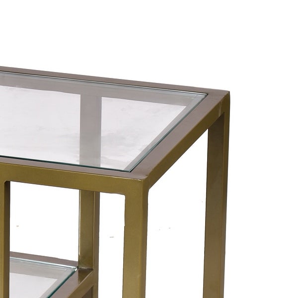 Gold Side Table Iron With Glass Top 13x13x21 Inch