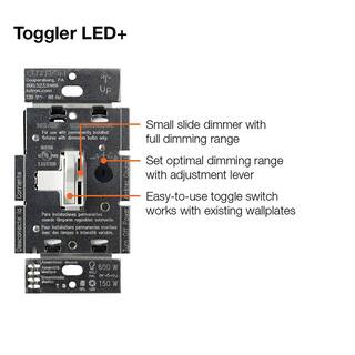 Lutron Toggler LED+ Dimmer Switch wWallplate for Dimmable LED Bulbs 150WSingle-Pole or 3-Way White (TGCL-2PK-WHW) (2-Pack) TGCL-2PK-WHW