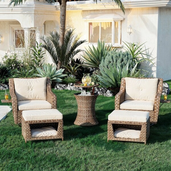 5 Pieces Outdoor Patio Swivel Rocking Chairs Set with with Ottomans and Table