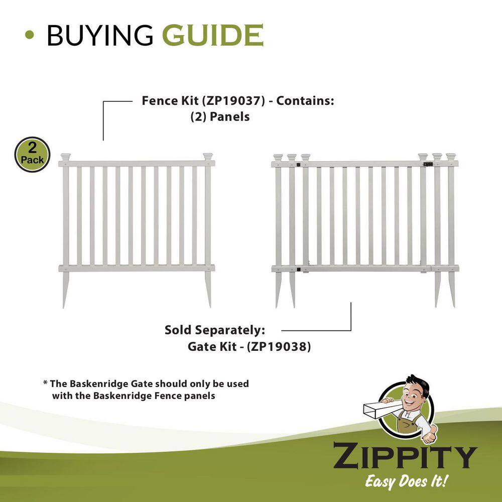 Zippity Outdoor Products 3 ft. H x 3.5 ft. W Baskenridge No-Dig Vinyl Garden Picket Fence Panel Kit (2-Pack) ZP19037