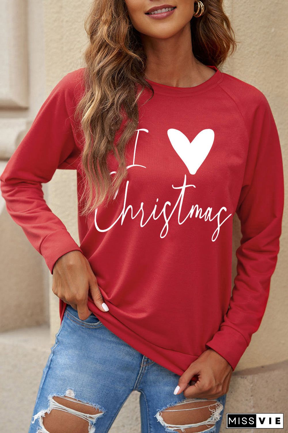 Red I Love Christmas Graphic Print Sweatshirt