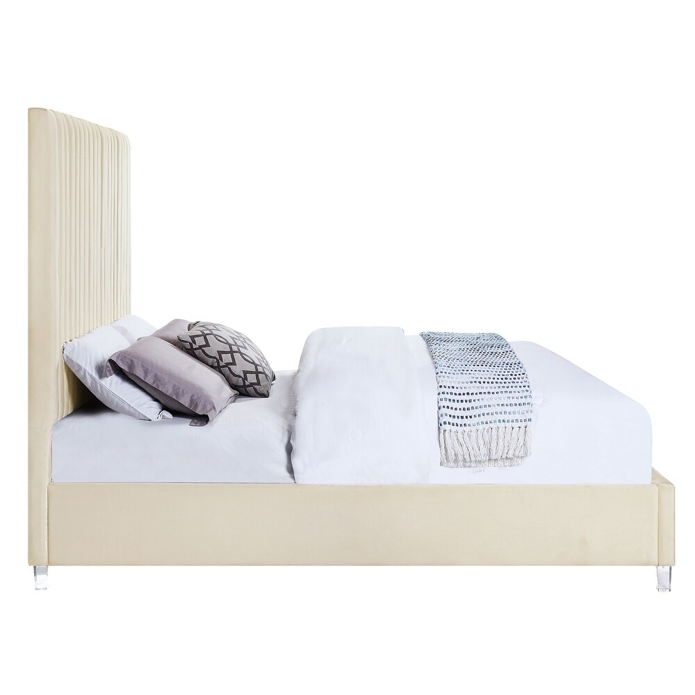 Claira Beige Platform Bed with Tufted Headboard