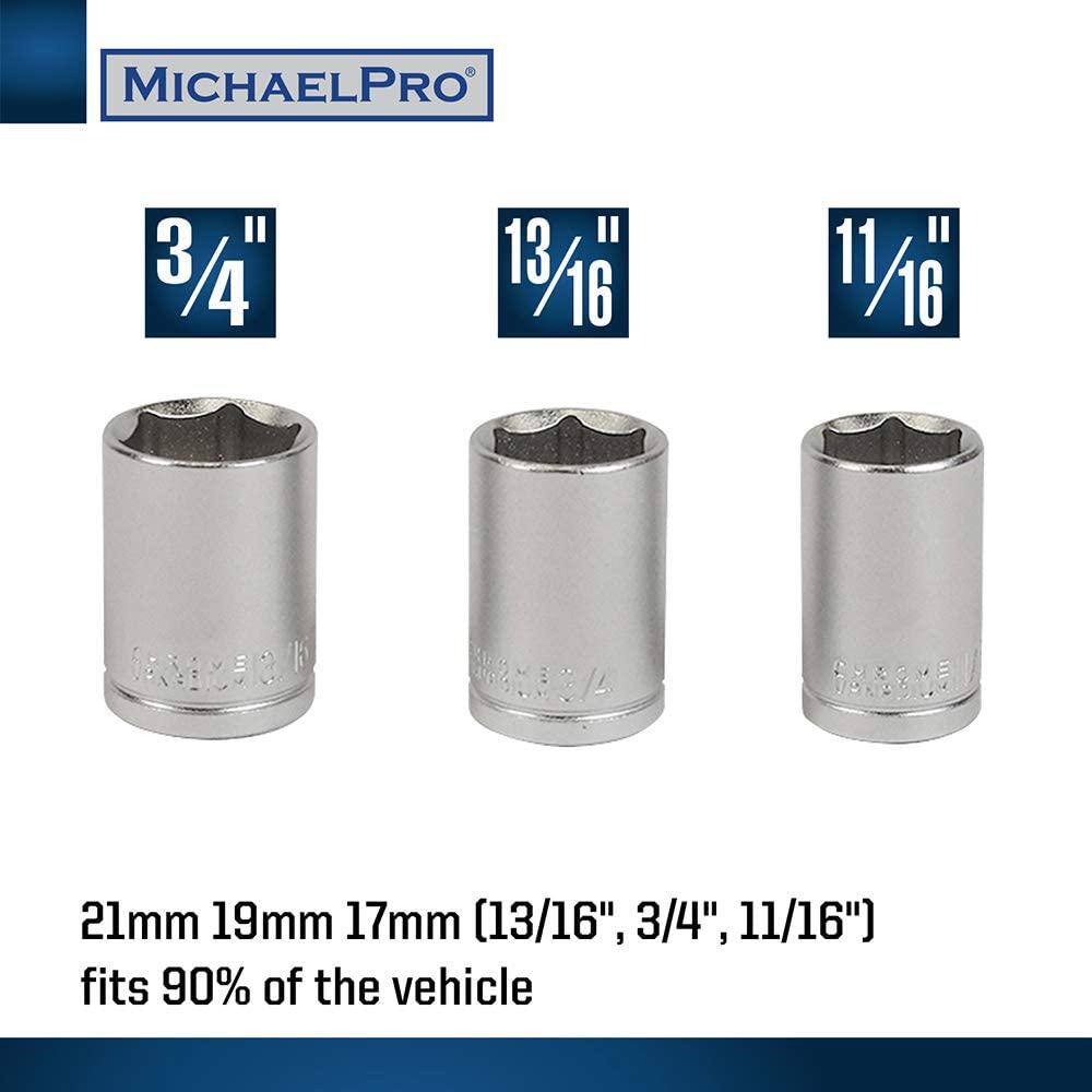 MICHAELPRO 12 in. Drive Click Through Torque Wrench Lug Wrench with 3 Sockets (17-19-21 MM) MP001002