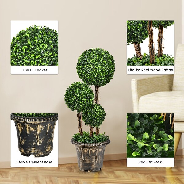 Costway 30'' Artificial Topiary Triple Ball Tree Indoor Outdoor UV